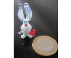 Weißer Hase mit Herz Mini 2 - Miniatur Figur weißes Kaninchen mit rotem Herzen - Rotes Herz Glasfigur Glastier Setzkasten Deko Vitrine 2 k8
