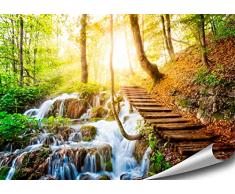 ARTBAY Wasserfall Wald Poster XXL, Kunstdruck - 118,8 x 84 cm, Traumhafter Weg über einen Wasserfall in einem von Sonne durchfluteten, zauberhaftem, heimischen Wald | Wandposter | Fotoposter