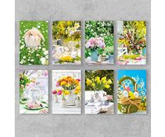 PremiumLine Fotokarten Ostern Set 8 Stück inkl. Umschlag Grußkarte 11,5 x 17,5 cm Osterkarten Blumen Osterhase Ostereier