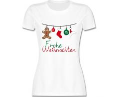 Weihnachten & Silvester - Frohe Weihnachten Girlande - M - Weiß - L191 - Damen T-Shirt Rundhals