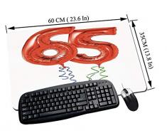 Gaming und Office Mauspad,65. Geburtstag Dekorationen, Geburtstag Luftballons Alter fünfundsechzig freudige Partei Objektbild, rot, grün, blau,mit vernähten Rändern und rutschfester unterseite60x35cm