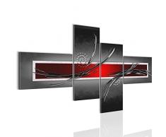 Bilder Abstrakt Wandbild 150 x 60 cm Vlies - Leinwand Bild XXL Format Wandbilder Wohnzimmer Wohnung Deko Kunstdrucke Rot Grau 4 Teilig - MADE IN GERMANY - Fertig zum Aufhängen 102545a