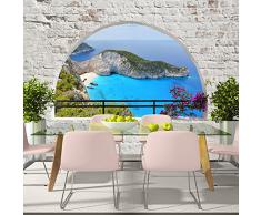 murando - Fototapete 300x210 cm - Vlies Tapete - Moderne Wanddeko - Design Tapete - Wandtapete - Wand Dekoration - Landschaft Natur Insel Strand Meer Fenster Steine blau grün grau c-A-0051-a-b