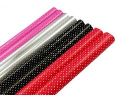 Geschenkpapier Geschenkverpackung Papier Punkte 8 Rollen 2 m x 70cm Geburtstagspapier Dot Style Gepunktet Schwarz Pink Rot Silber für Ostern Taufe Hochzeit Xmas Geburtstag