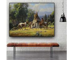 QianLei Abstrakte indianische Pferdefigur Ölgemälde auf Leinwand Cuadros Plakate und Drucke Wandkunst Bild für Wohnzimmer 50x75cm kein Rahmen