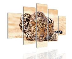 Bilder Afrika Leopard Wandbild Vlies - Leinwand Bild XXL Format Wandbilder Wohnzimmer Wohnung Deko Kunstdrucke Gelb 5 Teilig - MADE IN GERMANY - Fertig zum Aufhängen 000353b