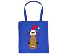 Lustige Geschenktasche für Weihnachten : Pferd mit Weihnachtsmütze -- Baumwolltasche Weihnachten Farbe: royal-blau