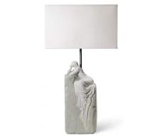 Casa Padrino Tischleuchte Grau/Weiß 30 x 20 x H. 57 cm - Designer Tischlampe mit hangefertigter Porzellan Skulptur Einer meditierender Frau Mod2