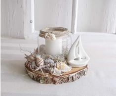 maritimes Windlicht auf Baumscheibe, Tischgesteck, mit Boot, Sommerdeko