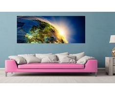 Wallario Acrylglasbild XXL Erde im Weltall im Sonnenschein - 80 x 200 cm in Premium-Qualität: Brillante Farben, freischwebende Optik