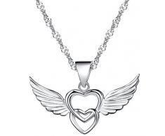 Unendlich U 925 Sterling Silber Ketten mit Anhänger Doppel Herzen mit Engel Flügel Halskette in Weihnachtsstrumpf