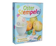 Heitmann Oster Stempelei - 5 flüssige Eierfarben - 4 Stempel - Stempelkissen - Erdnussöl - Kinderhandschuhe - Handschuhe