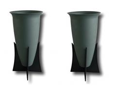 2 x Grabvasen Grabvase mit Ständer Friedhofsvase Blumenvase Vase für Grab Friedhof Standvase Kunststoff grau