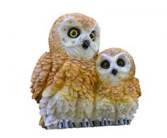 Muwse Deko-Eule mit Kind ca. 25x17x25 cm handbemalte Garten-deko aus Poly-Resin Kunst-Stein