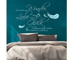 Wandtattoo Wandbild Wandaufkleber Wandsticker Aufkleber Sticker Zitat Spruch Glaube an Wunder... mit Federn M1970 ausgewählte Farbe: *schwarz* ausgewählte Größe: *XL - 100cm breit x 67cm hoch*