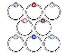 Piersando BCR Piercing Ring Universal Klemmring mit Zirkonia Kristall Klemm Kugel für Septum Brust Tragus Helix Nase Lippe Ohr Intim Nippel Chirurgenstahl Silber Aqua 1,2mm x 8mm x 3mm