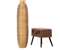 Leewadee Große Bodenvase für Dekozweige hohe Standvase Design Holzvase 112 cm, Mangoholz, Gold