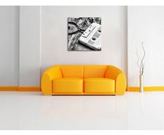 Monocrome, Retro Kasetten, Format: 70x70 auf Leinwand, XXL riesige Bilder fertig gerahmt mit Keilrahmen, Kunstdruck auf Wandbild mit Rahmen, günstiger als Gemälde oder Ölbild, kein Poster oder Plakat