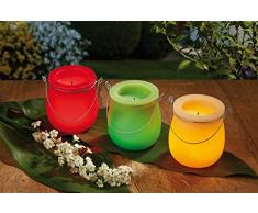 Hellum 300338 LED-Duftwachs-Kerzen-Set, Rot, Gelb, Grün, Wachsüberzug, Kunststoffkerze, Kiwi, Kirsche, Orange, Duft, Keine Flamme, batteriebetrieben