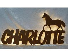 Schlummerlicht24 Led Wand-DekoPferd Pferde-Lampe mit Name-n Datum Baby-Geschenke für das Mädchen Neugeborene Babys Eltern Kinder-Zimmer-Lampe Geburtsgeschenke Taufgeschenke Geburt Taufe