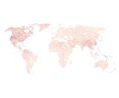 Wandtattoo Weltkarte Aquarell in rosa Farben Wandsticker Wanddeko Wohnzimmer