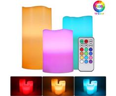 LED RGB Kerzen, ALED LIGHT 3er Set Flammenloses Echtwachs Teelichter, Multicolor Kerze Lichter Batterie mit Fernbedienung Timer Dekoration für Weihnachten, Weihnachtsbaum, Ostern, Hochzeit, Party