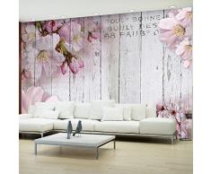 murando Fototapete Blumen 400x280 cm Vlies Tapeten Wandtapete XXL Moderne Wanddeko Design Wand Dekoration Wohnzimmer Schlafzimmer Büro Flur Blume rosa pink Holz Bretter b-A-0202-a-b