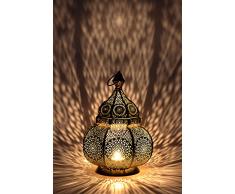 Orientalische Laterne aus Metall Ziva Gold 30cm | orientalisches Marokkanisches Windlicht Gartenwindlicht | Marokkanische Metalllaterne für draußen als Gartenlaterne, oder Innen als Tischlaterne