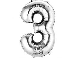 amscan 3308011 Folienballon Minishape Zahl 3, Silber