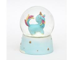 Dekohelden24 Schneekugel mit blauem Einhorn, Maße Höhe/Breite/Ø Kugel: ca. 9 x 6,5 cm/Ø 6,5 cm.