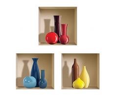 Die entfernbaren Nisha Art Magic 3D-Vinyl-Wandabziehbilder zum Selbermachen, 3er-Set, Bunte Vasen