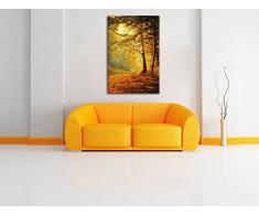 Wald im Herbst, Format: 60x40 auf Leinwand, XXL riesige Bilder fertig gerahmt mit Keilrahmen, Kunstdruck auf Wandbild mit Rahmen, günstiger als Gemälde oder Ölbild, kein Poster oder Plakat