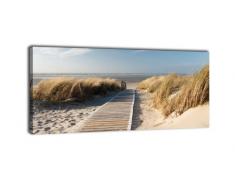 wandmotiv24 Leinwandbild Panorama Nr. 337 Nordseestrand 100x40cm, Keilrahmenbild, Bild auf Leinwand, Düne Himmel Sand