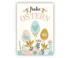 Im 5er Set: Schöne florale Osterkarte mit Eier Osterstrauß: Frohe Ostern - Grußkarte zum Osterfest für Familie, Freunde & Kunden