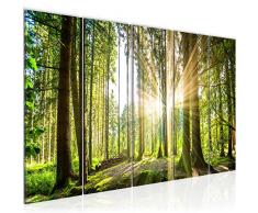 Bilder Wald Landschaft Wandbild 150 x 60 cm Vlies - Leinwand Bild XXL Format Wandbilder Wohnzimmer Wohnung Deko Kunstdrucke Grün 5 Teilig - MADE IN GERMANY - Fertig zum Aufhängen 503856b