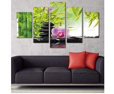 Zybnb Wandkunst Gemälde 5 Panel Botanische Grüne Feng Shui Orchidee Ölgemälde Auf Leinwand Quarz kristall Abstrakte Bilder Dekor