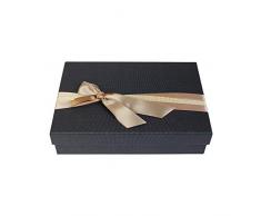 Emartbuy Starre Luxus Präsentierte Geschenkbox in Rechteckform, 24,5 cm · 17 cm · 6,5 cm Schwarz Strukturiert Box mit Deckel, Innenseite Bedruckt und Gold Beige Satin Zierband