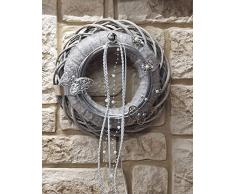 HIKO-EVENTDEKO Türkranz Rebenkranz Natur Wandkranz Nr.65 Türkranz 35 cm mit Schmetterlingen grauem Filz Silber Draht modern Türdeko Türschmuck Kranz Türkranz