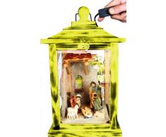 KLG-MFOS-GELB Holzlaterne, Weihnachtskrippe MIT KRIPPENFIGUREN,Figuren, mit Beleuchtung 220V, Laterne aus Holz - Deko aus Holz hell amazon gelb Insekten zitronengelb neon neongelb mit Holzdach
