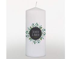 Hochzeitskerze mit Namen und Datum, Traukerze Hochzeit Blumenornamente Grau, Weiß