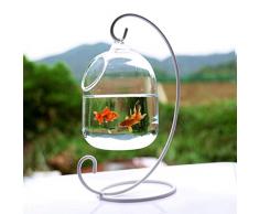 Eillybird Hängendes Glasaquarium Fischglas Aquarium Blumen-Pflanzenvase Innovative Klare 15cm Höhe, 23 cm / 9,06 Zoll Höhe Gestell Fishbowls