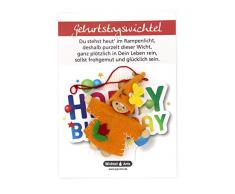 Wichtel Arts Geburtstagswichtel 7 Glücksbringer, Holz, Orange mit roter Blume, 15 x 10.5 x 2.7 cm