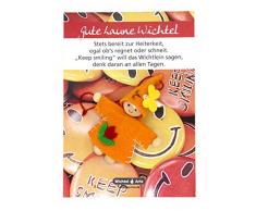 Wichtel Arts Gute Laune Glücksbringer, Holz, Orange mit roter Blume, 15 x 10.5 x 2.7 cm