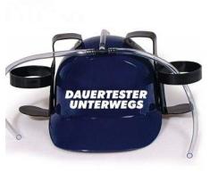 Trinkhelm Spaßhelm mit Printmotiv - Dauertester Unterwegs - 51633 - versch. Farben zur Wahl Farbe blau