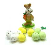 Kerze Oster Hase mit Möhre zu Ostern für zu Hause mit 9 bunten Kunststoffeiern