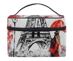 Große Reise Make-up Zug Fall Romantik Ölgemälde Eiffelturm Roten Regenschirm Tragbare Zip Kosmetik Pinsel Tasche Make-up Tasche Veranstalter