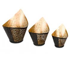 levandeo 3er Set Teelichthalter 3 Größen Windlicht Teelicht Schwarz Gold Metall Kerze Tischdeko Orientalisch