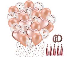 Jooheli Luftballons Rosegold Konfetti Ballons, Latexballons Helium Ballons Rosegold Herzluftballon Herzballons und 5 Quasten für Geburtstag, Hochzeit Dekoration, Graduierung, Baby Dusche, Party Deko