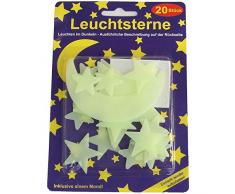 K&G 40er Set Fluoreszierende Leuchtsterne | Klebe-Pads | Mond & Sterne versch. Größen | Selbstleuchtend | Nachthimmel Deko | Klebesterne | Wandtattoo