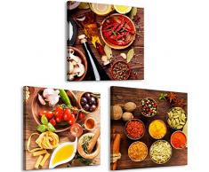 decomonkey Bilder Küche 90x30 cm 3 Teilig Leinwandbilder Bild auf Leinwand Vlies Wandbild Kunstdruck Wanddeko Wand Wohnzimmer Wanddekoration Deko Küchenbilder Gewürze